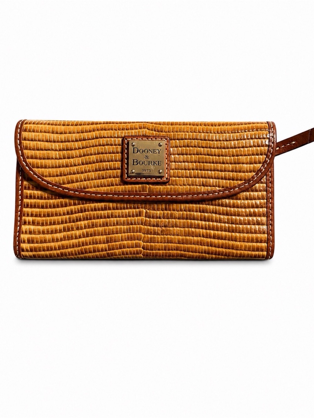 Dooney & Bourke Cognac Embossed Leather Organizer Wallet Clutch